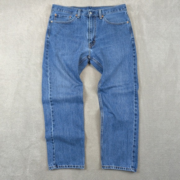 Levis 505 Regular Fit Jeans Mens 36x30 Blue Medium Wash Straight Leg Denim Pants — photo 2